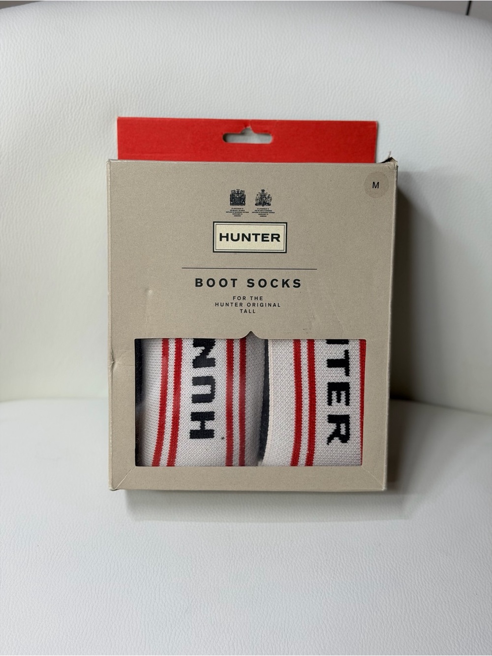Rare Rain Boot Hunter Original White Socks with Red Stripes and Black Logo